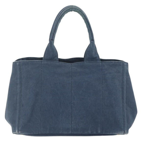 PRADA Canapa M Hand Bag Canvas Navy Gold Auth ep14222