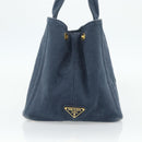 PRADA Canapa M Hand Bag Canvas Navy Gold Auth ep14222-3