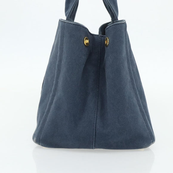 PRADA Canapa M Hand Bag Canvas Navy Gold Auth ep14222
