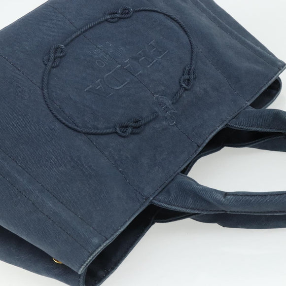 PRADA Canapa M Hand Bag Canvas Navy Gold Auth ep14222