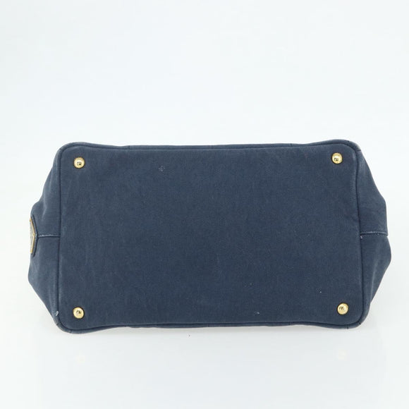PRADA Canapa M Hand Bag Canvas Navy Gold Auth ep14222
