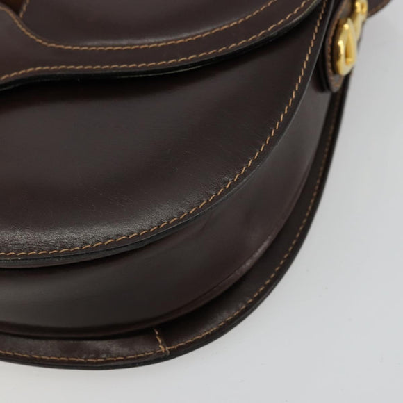 GUCCI Schoudertas Leer Bruin Goud Auth ep14223