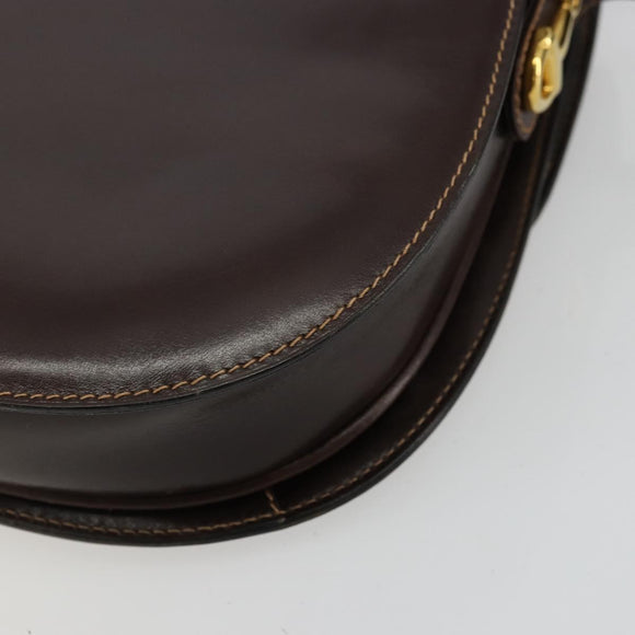 GUCCI Schoudertas Leer Bruin Goud Auth ep14223