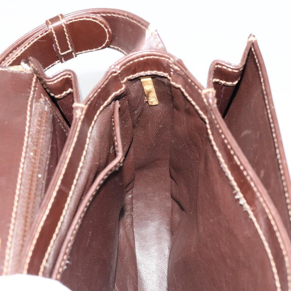 GUCCI Schoudertas Leer Bruin Goud Auth ep14223