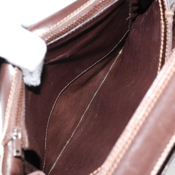 GUCCI Schoudertas Leer Bruin Goud Auth ep14223