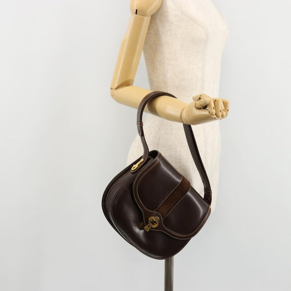 GUCCI Schoudertas Leer Bruin Goud Auth ep14223