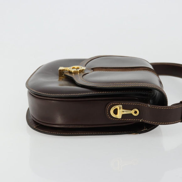 GUCCI Schoudertas Leer Bruin Goud Auth ep14223