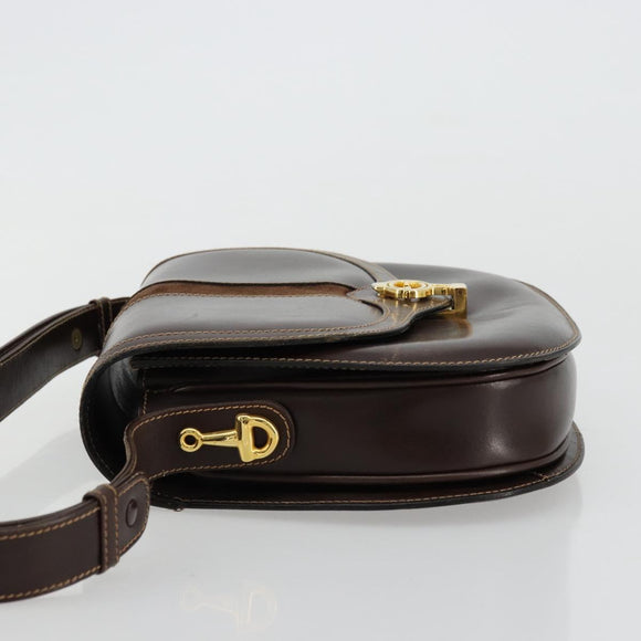 GUCCI Schoudertas Leer Bruin Goud Auth ep14223