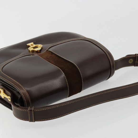GUCCI Schoudertas Leer Bruin Goud Auth ep14223