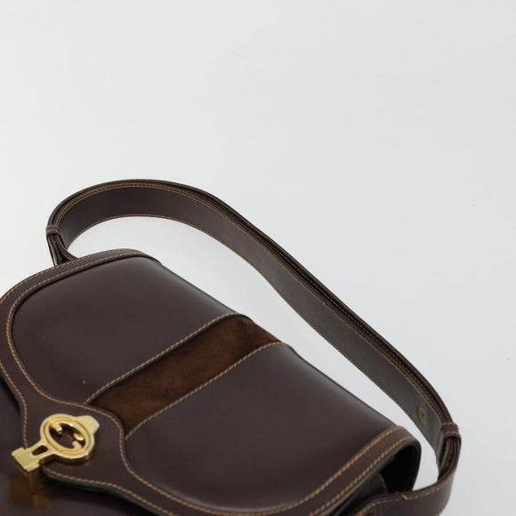 GUCCI Schoudertas Leer Bruin Goud Auth ep14223