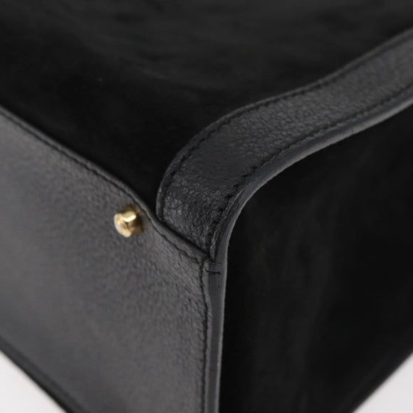 GUCCI Bamboo Hand Bag Suede Black Gold 002 0260 Auth ep14225