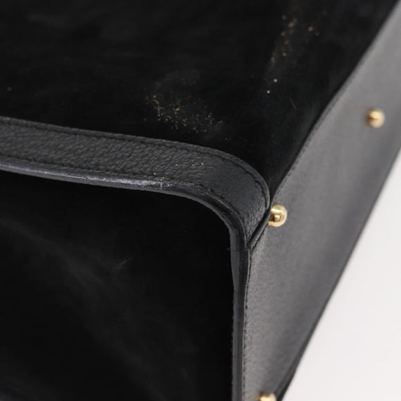 GUCCI Bamboo Hand Bag Suede Black Gold 002 0260 Auth ep14225