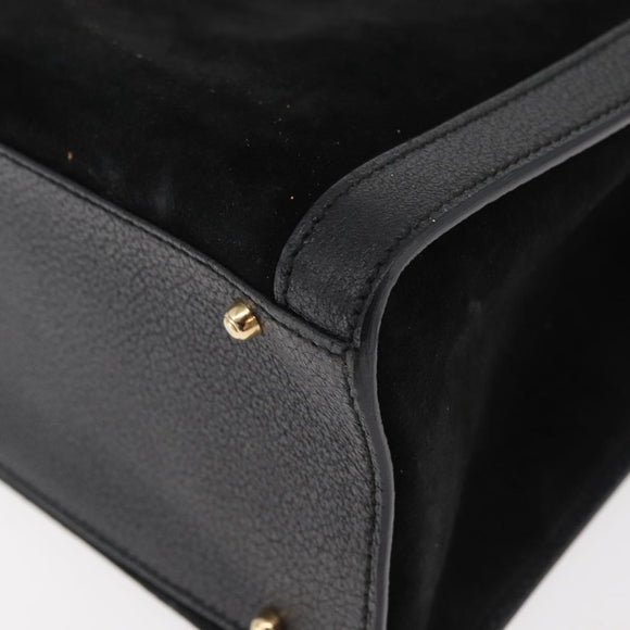 GUCCI Bamboo Hand Bag Suede Black Gold 002 0260 Auth ep14225