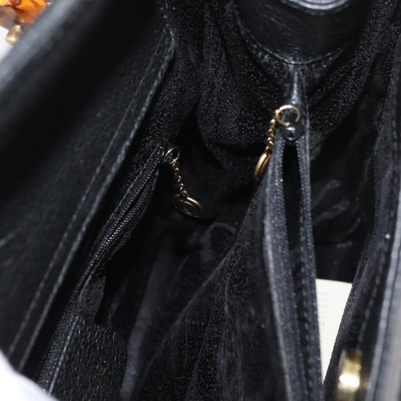 GUCCI Bamboo Hand Bag Suede Black Gold 002 0260 Auth ep14225