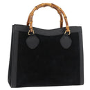 GUCCI Bamboo Hand Bag Suede Black Gold 002 0260 Auth ep14225-1
