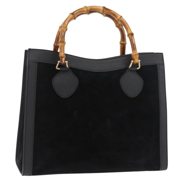 GUCCI Bamboo Hand Bag Suede Black Gold 002 0260 Auth ep14225