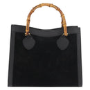 GUCCI Bamboo Hand Bag Suede Black Gold 002 0260 Auth ep14225-2