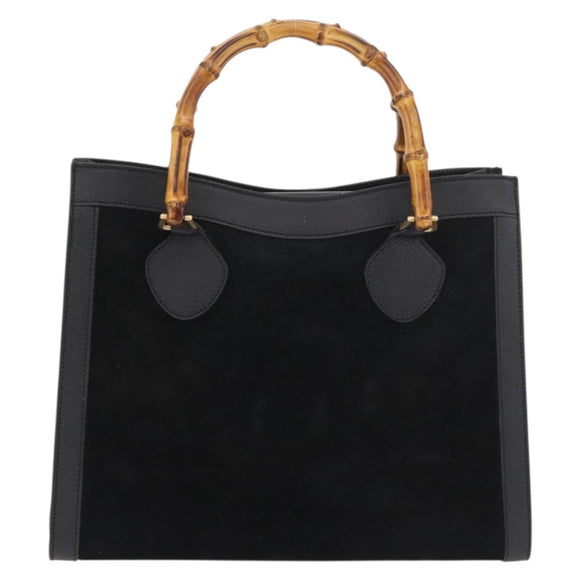 GUCCI Bamboo Hand Bag Suede Black Gold 002 0260 Auth ep14225