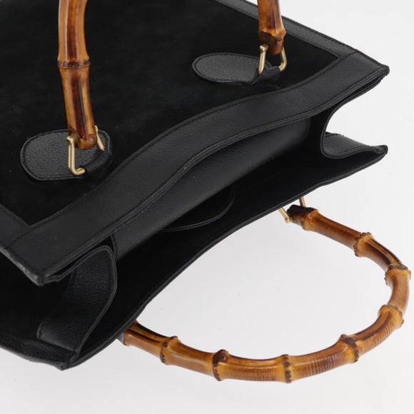 GUCCI Bamboo Hand Bag Suede Black Gold 002 0260 Auth ep14225