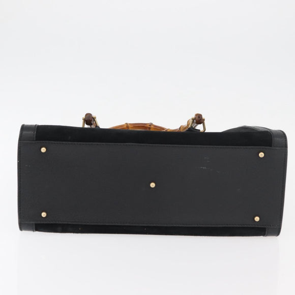 GUCCI Bamboo Hand Bag Suede Black Gold 002 0260 Auth ep14225