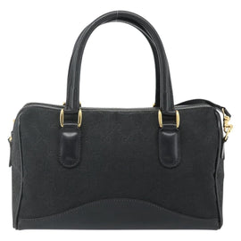 GUCCI GG Canvas Web Sherry Line Hand Bag 2way Black Gold Auth ep14228A - 0