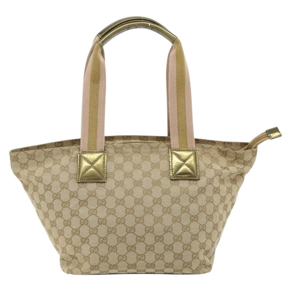 GUCCI GG Canvas Sherry Line Tote Bag Beige Gold 131230 Auth ep14230