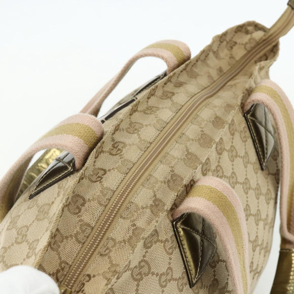 GUCCI GG Canvas Sherry Line Tote Bag Beige Gold 131230 Auth ep14230