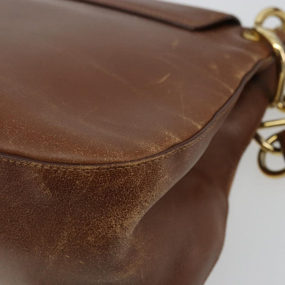 PRADA Shoulder Bag Leather Brown Gold Auth ep14232