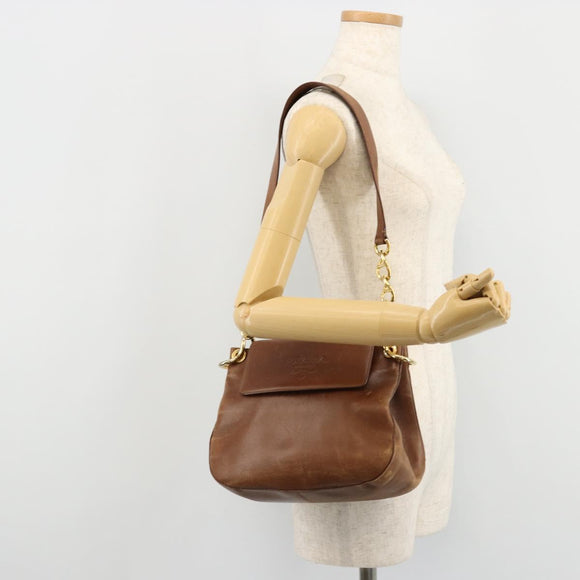 PRADA Shoulder Bag Leather Brown Gold Auth ep14232