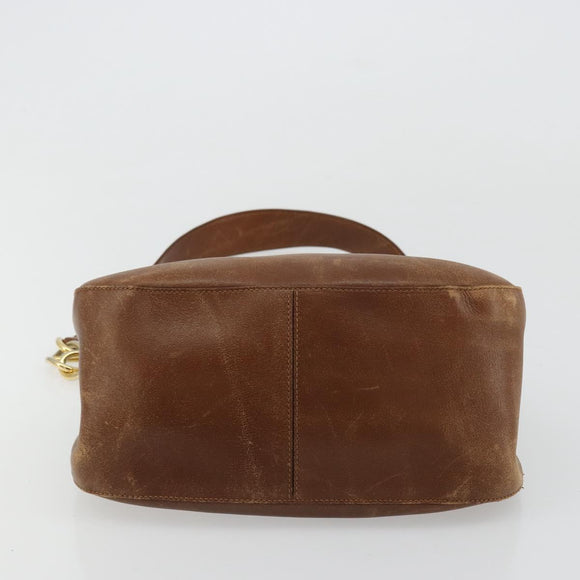 PRADA Shoulder Bag Leather Brown Gold Auth ep14232
