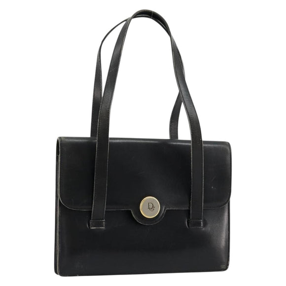 Christian Dior Hand Bag Leather Black Gold Auth ep14233