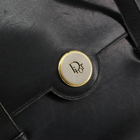 Christian Dior Hand Bag Leather Black Gold Auth ep14233