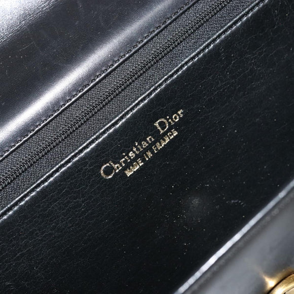 Christian Dior Hand Bag Leather Black Gold Auth ep14233