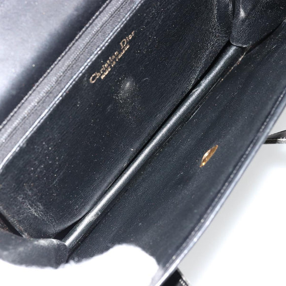 Christian Dior Hand Bag Leather Black Gold Auth ep14233