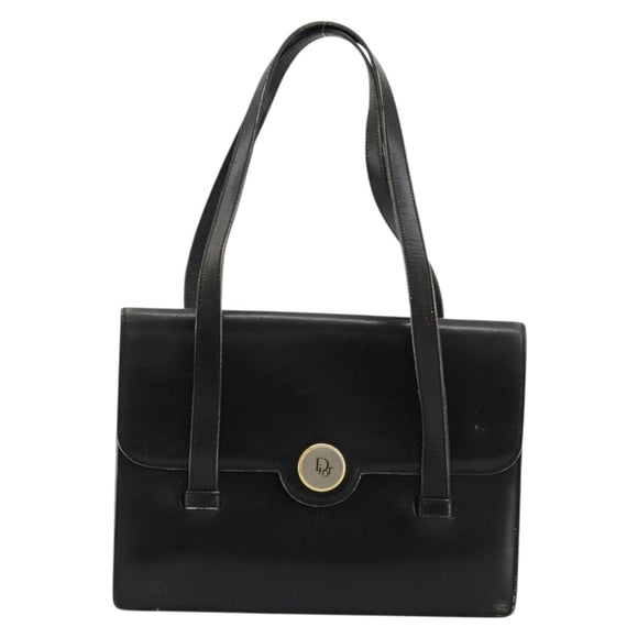 Christian Dior Hand Bag Leather Black Gold Auth ep14233