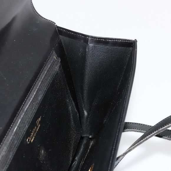 Christian Dior Hand Bag Leather Black Gold Auth ep14233