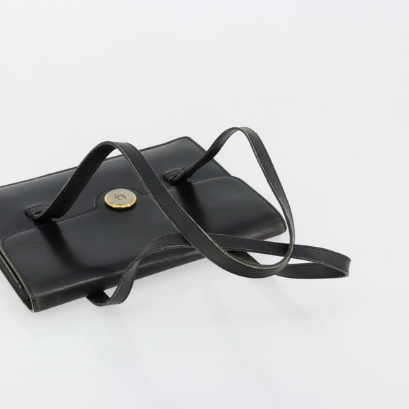 Christian Dior Hand Bag Leather Black Gold Auth ep14233