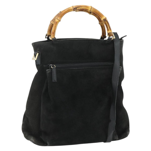 GUCCI Bamboo Hand Bag Suede 2way Black Gold 002 2122 0506 Auth ep14234