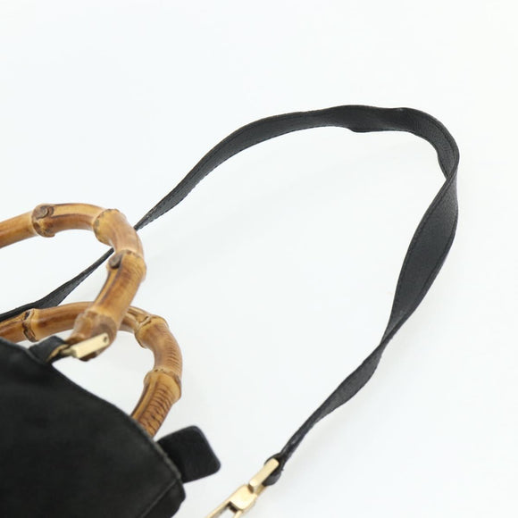 GUCCI Bamboo Hand Bag Suede 2way Black Gold 002 2122 0506 Auth ep14234