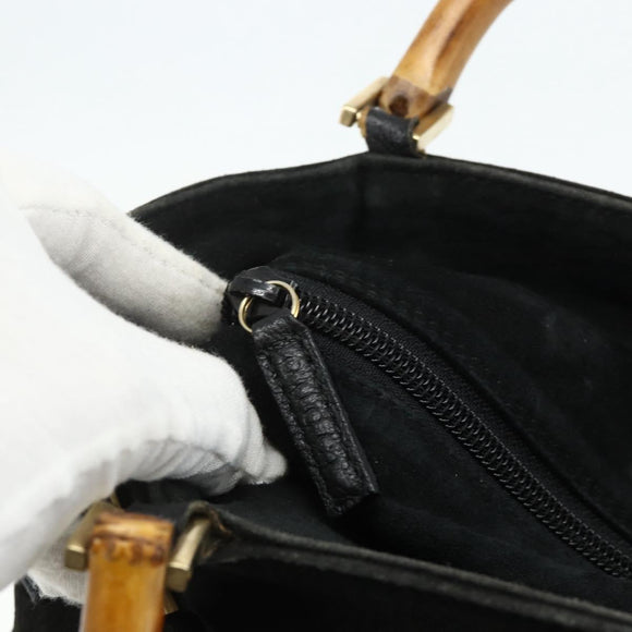 GUCCI Bamboo Hand Bag Suede 2way Black Gold 002 2122 0506 Auth ep14234