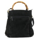 GUCCI Bamboo Hand Bag Suede 2way Black Gold 002 2122 0506 Auth ep14234-13