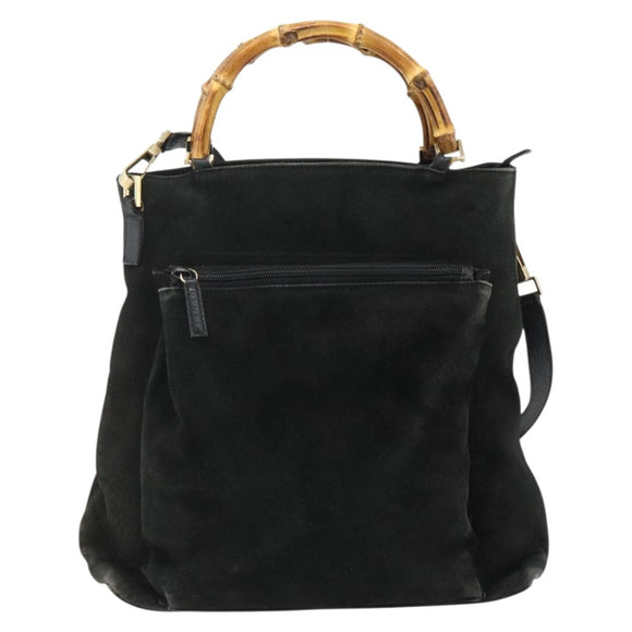 GUCCI Bamboo Hand Bag Suede 2way Black Gold 002 2122 0506 Auth ep14234