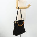 GUCCI Bamboo Hand Bag Suede 2way Black Gold 002 2122 0506 Auth ep14234-25