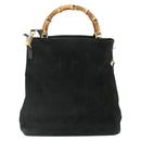 GUCCI Bamboo Hand Bag Suede 2way Black Gold 002 2122 0506 Auth ep14234-2
