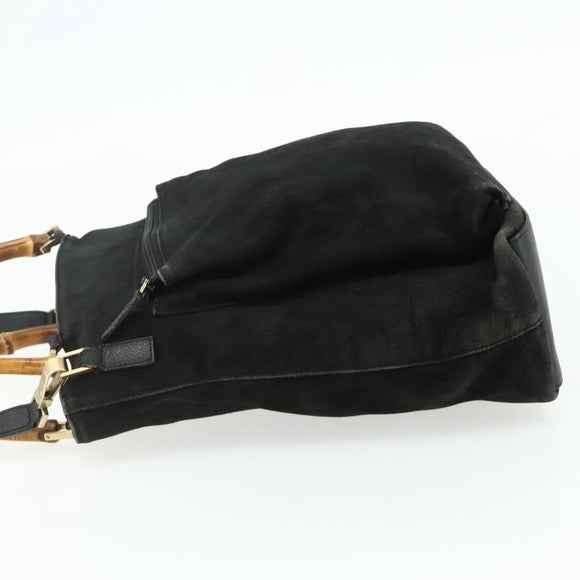 GUCCI Bamboo Hand Bag Suede 2way Black Gold 002 2122 0506 Auth ep14234