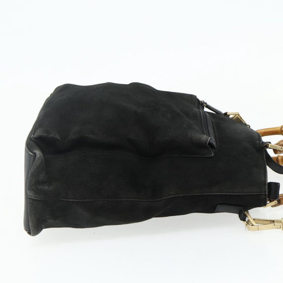 GUCCI Bamboo Hand Bag Suede 2way Black Gold 002 2122 0506 Auth ep14234