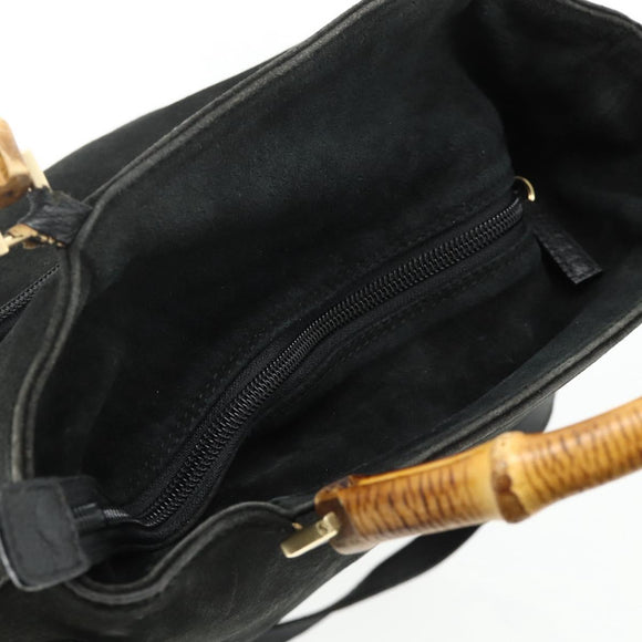 GUCCI Bamboo Hand Bag Suede 2way Black Gold 002 2122 0506 Auth ep14234