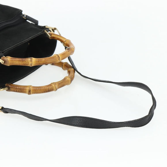 GUCCI Bamboo Hand Bag Suede 2way Black Gold 002 2122 0506 Auth ep14234