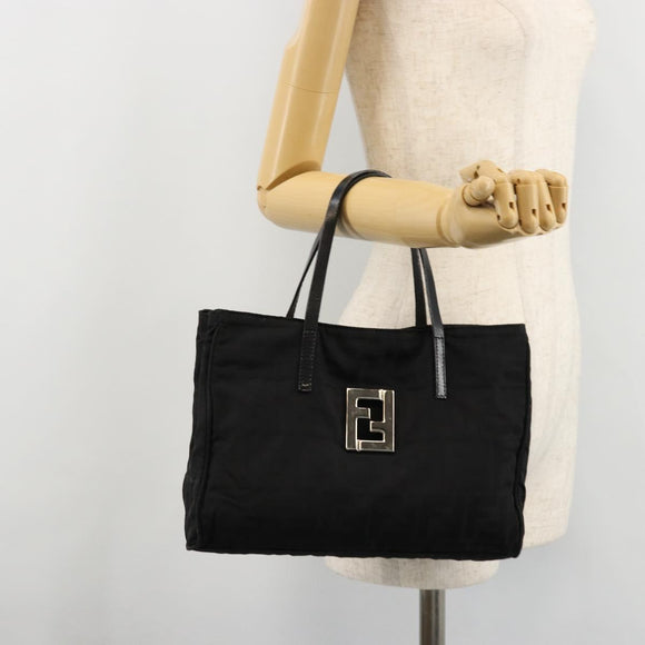 FENDI Zucca Canvas Hand Bag Black Silver Auth ep14249A
