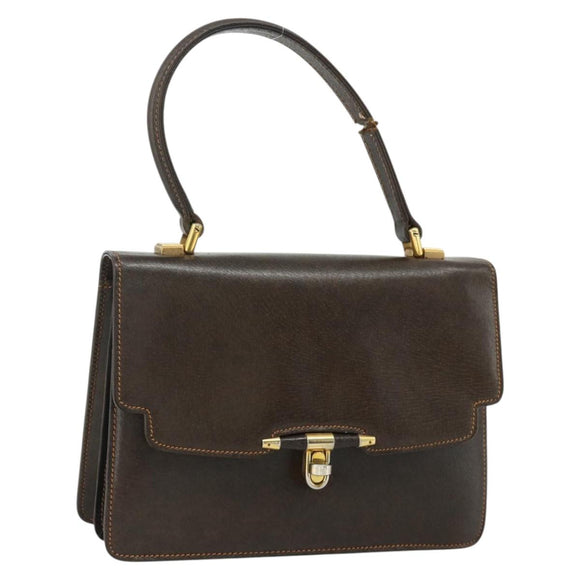 GUCCI Hand Bag Leather Brown Gold Auth ep14250